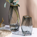 Hiasan Emas Smokey Grey Geometric Glass Vases